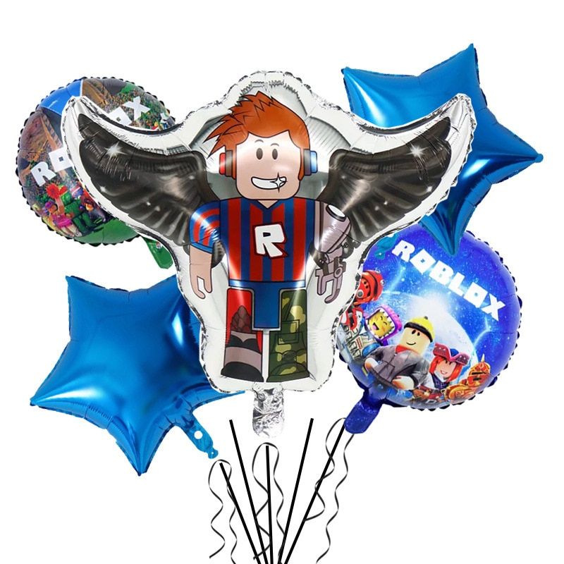 Robloxed Game Theme Party Decorations Disposable Tableware Paper Cups Plates Napkins Balloons ​for Kids Birthday Party Supplies 5pcs Balloon