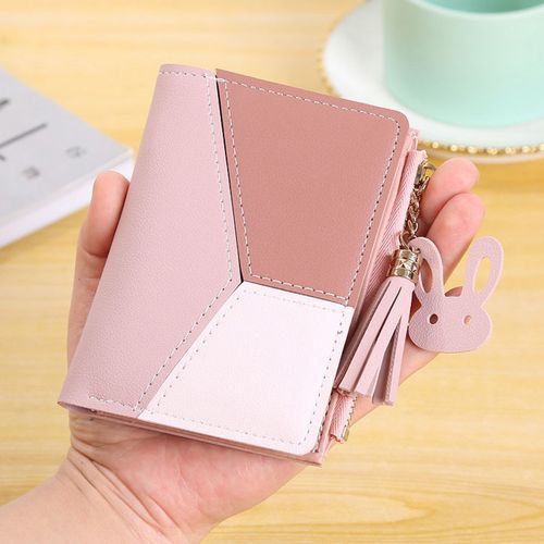 Women's PU Leather Short Zipper Simple Fashion Purse - Pink