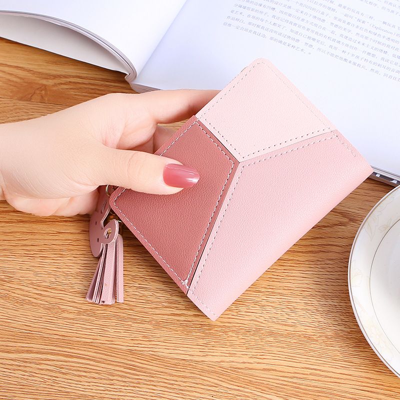 Women's PU Leather Short Zipper Simple Fashion Purse - Pink