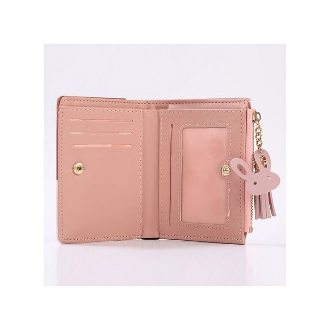 Women's PU Leather Short Zipper Simple Fashion Purse - Pink