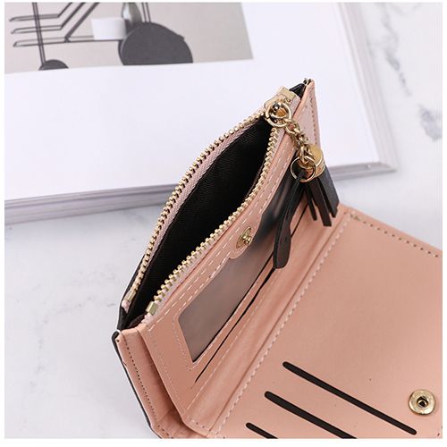Women's PU Leather Short Zipper Simple Fashion Purse - Pink