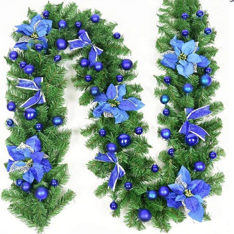 2.7M Christmas Decorations LED Light Rattan Wreath Luxury Xmas Decor Garland Rattan With Lights Xmas Party Home DoorYear Blue No Light