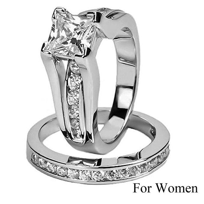 Wedding Ring Set Diamond For Couple Silver