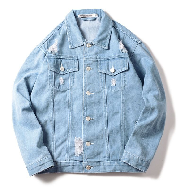 Denim Jacket Korean Casual Jacket Youth Trend Hooded Couple-Light Blue