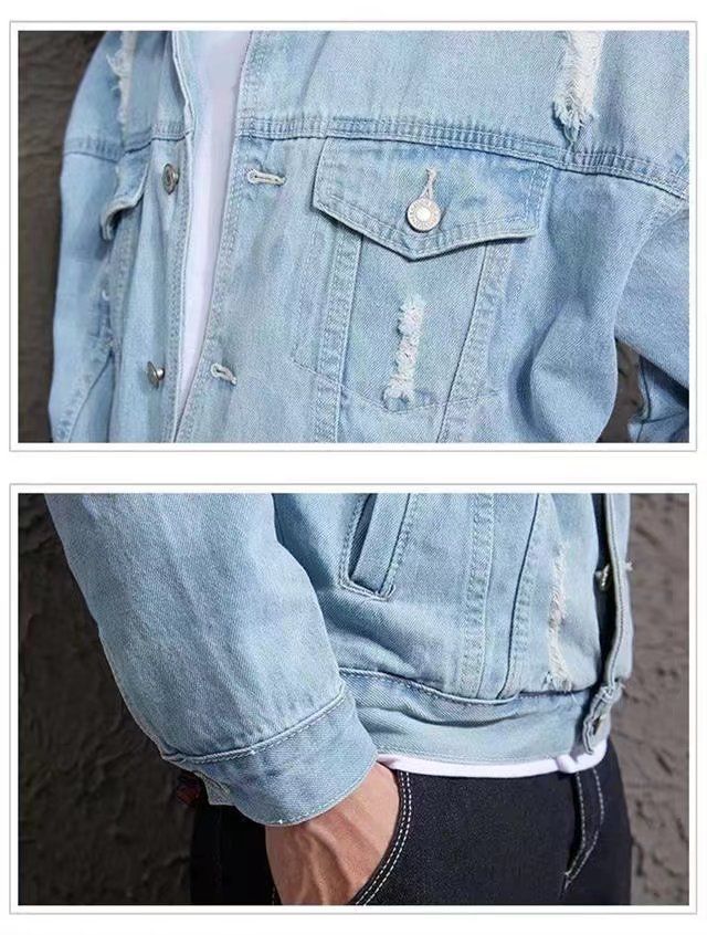 Denim Jacket Korean Casual Jacket Youth Trend Hooded Couple-Light Blue