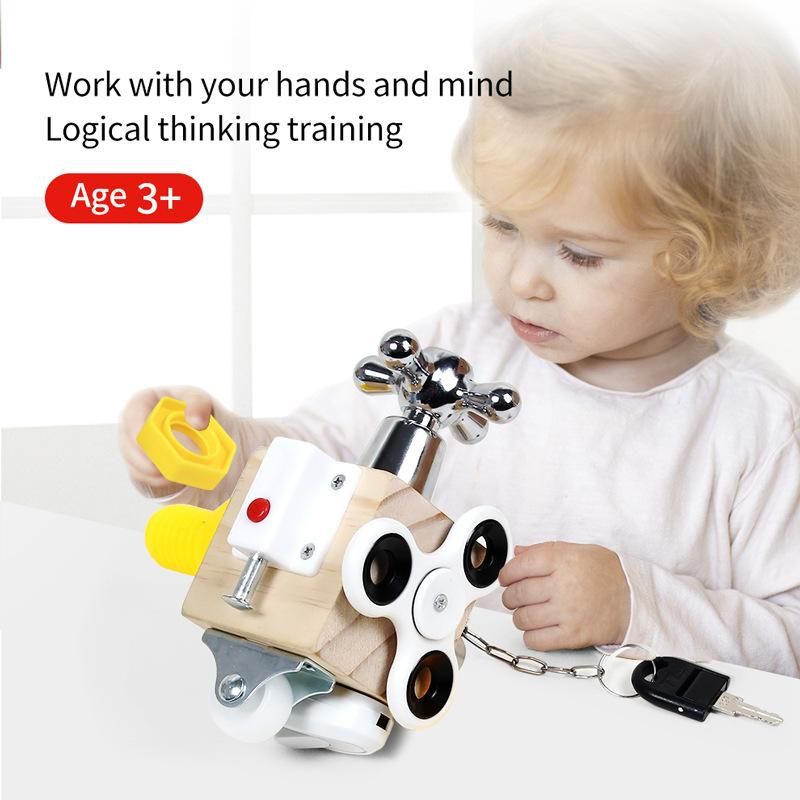 Children's Montessori fun life busy small wooden block baby enlightenment puzzle early education teaching aids unlock toy busy board White Busy Board Classic