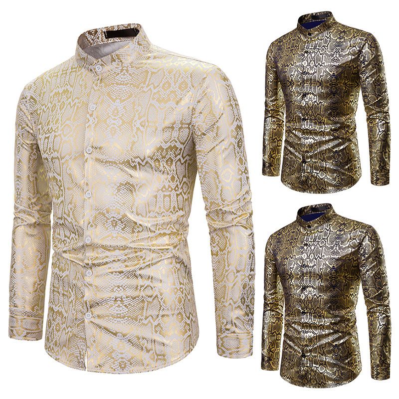 Men's Long Sleeve Shirt Snake Foil Print Men's Shirt Costume