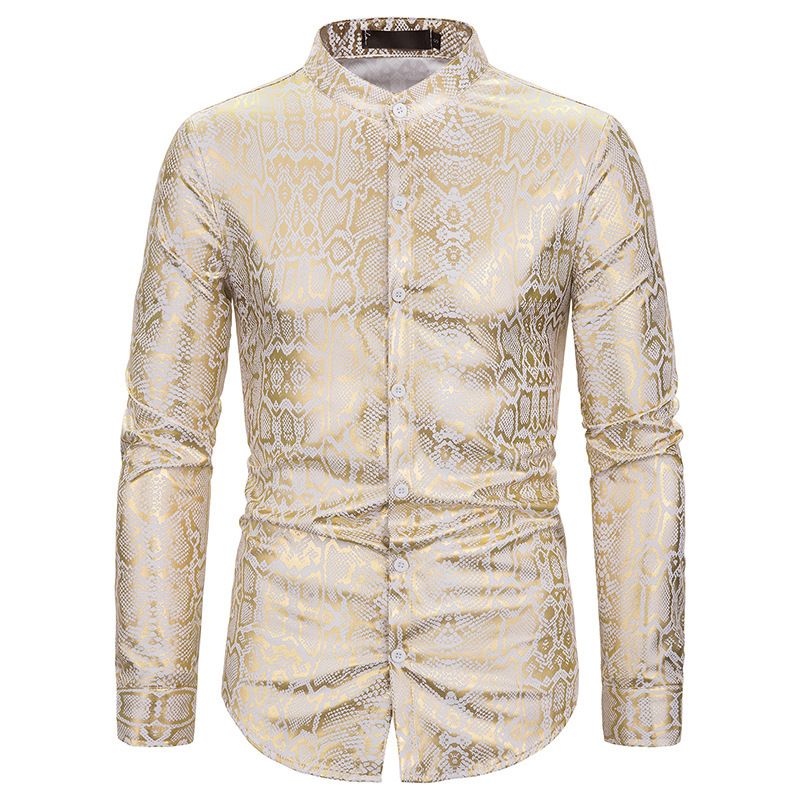 Men's Long Sleeve Shirt Snake Foil Print Men's Shirt Costume