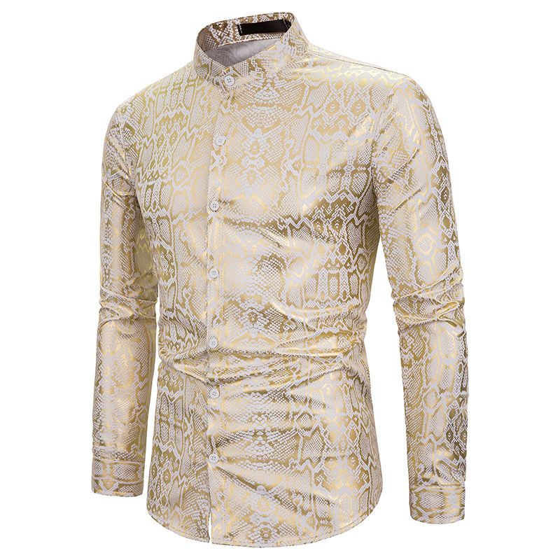 Men's Long Sleeve Shirt Snake Foil Print Men's Shirt Costume