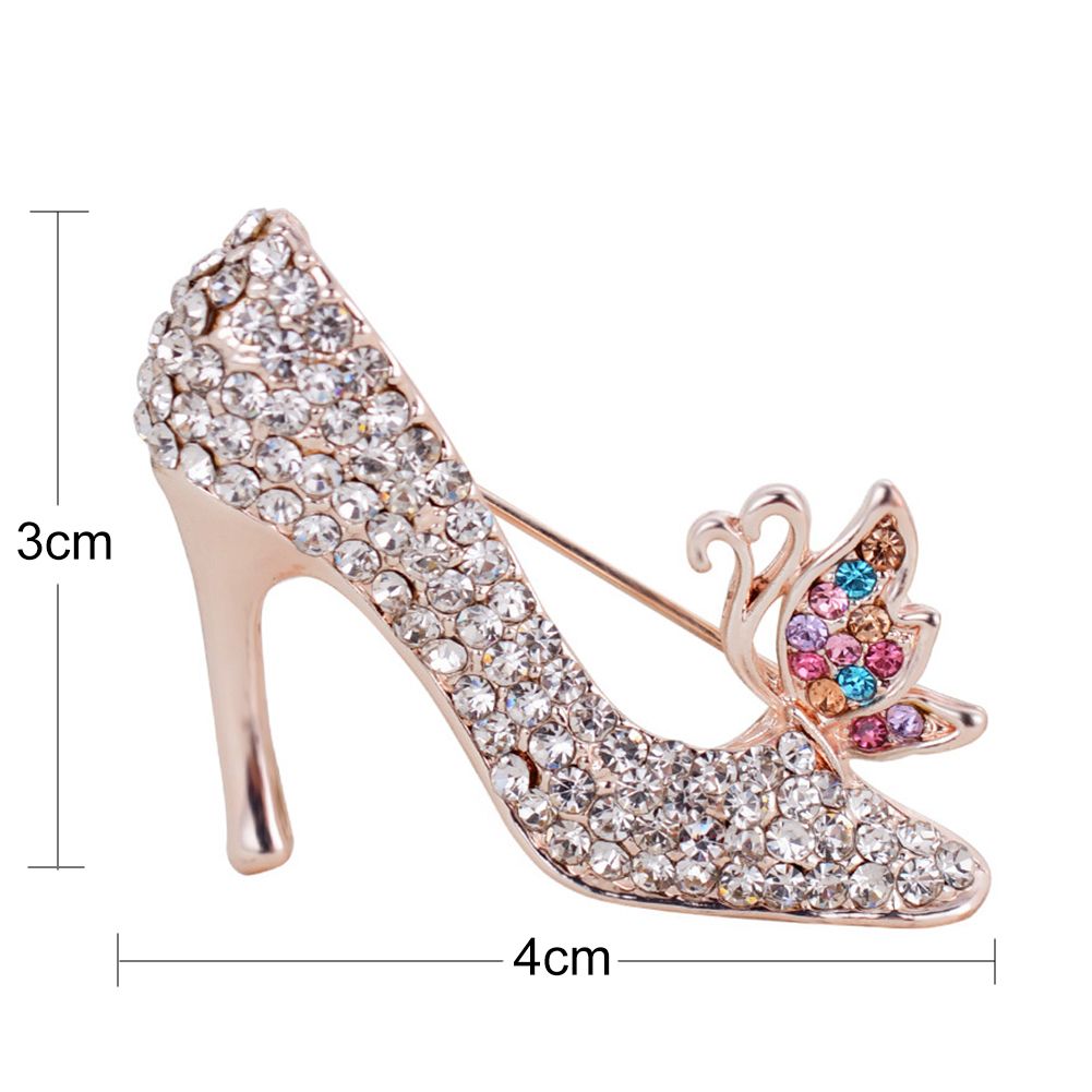 Women Rhinestone High Heels Brooch Pins Badge-White