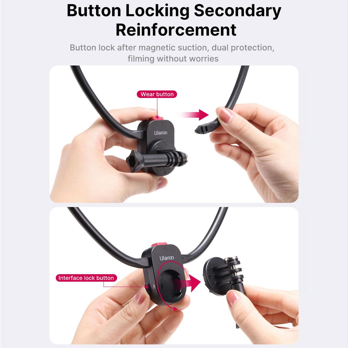 Ulanzi Go-Quick II Sports Camera Neck Holder Mount Quick Installation Foldale for Desk Stand Replacement for GoPro Hero 10/9/8 or Other Sports Cameras