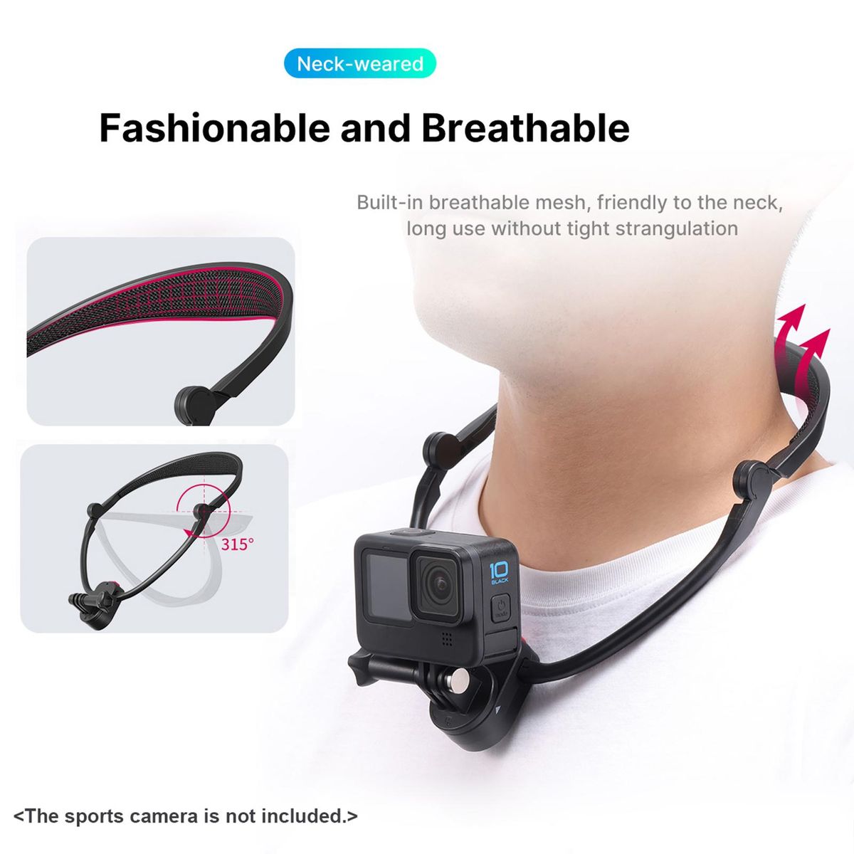 Ulanzi Go-Quick II Sports Camera Neck Holder Mount Quick Installation Foldale for Desk Stand Replacement for GoPro Hero 10/9/8 or Other Sports Cameras