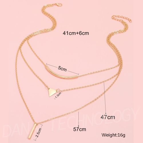 N001 Vintage Geometry Sequins Strip Necklace-Gold-like