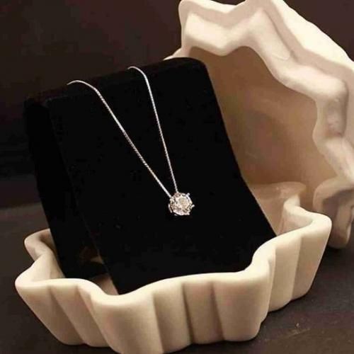 Women Simple Tiny Diamond Pendant Silver Necklace