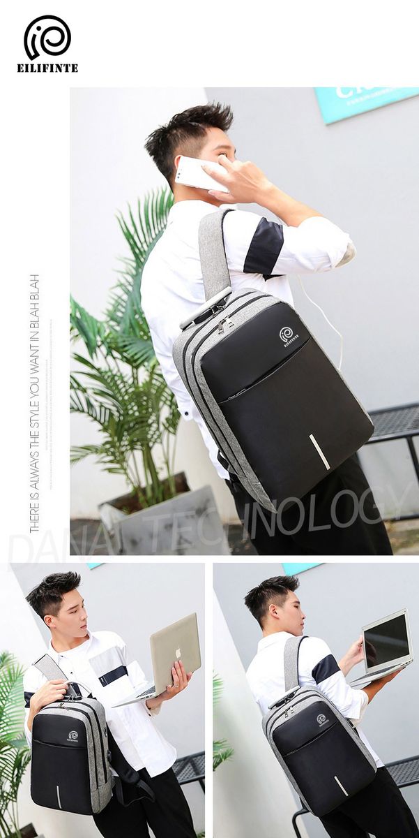 B07 Anti Theft Business Laptop Backpack-Black&Grey