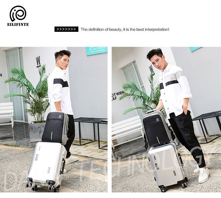 B07 Anti Theft Business Laptop Backpack-Black&Grey