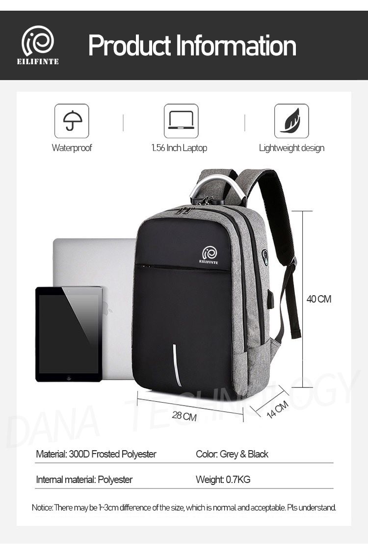 B07 Anti Theft Business Laptop Backpack-Black&Grey