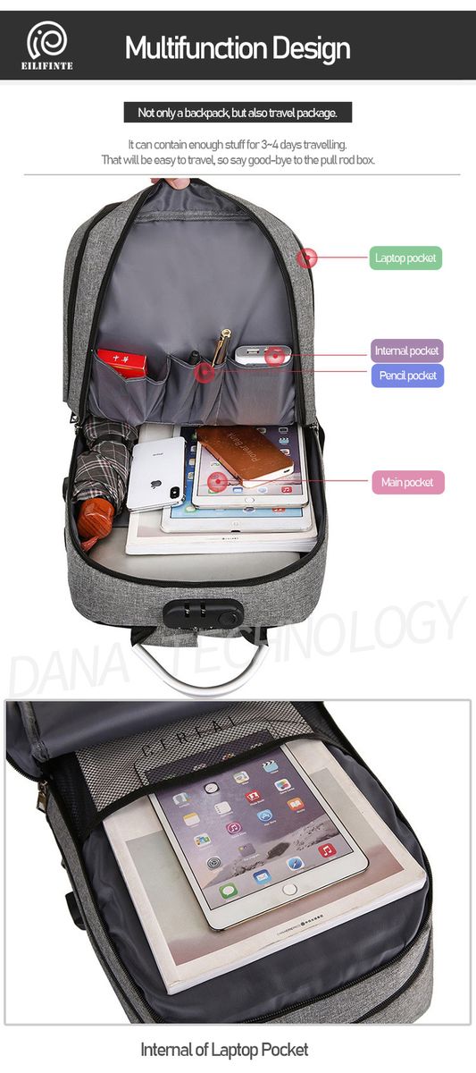 B07 Anti Theft Business Laptop Backpack-Black&Grey
