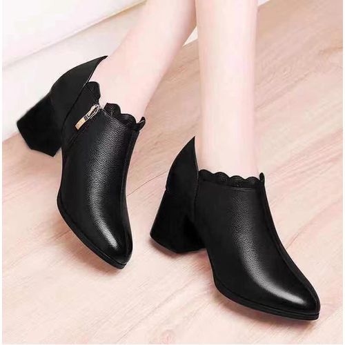 Ladies Fashion Chunky Slip Shoes - Black