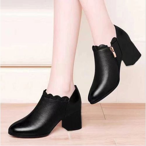 Ladies Fashion Chunky Slip Shoes - Black