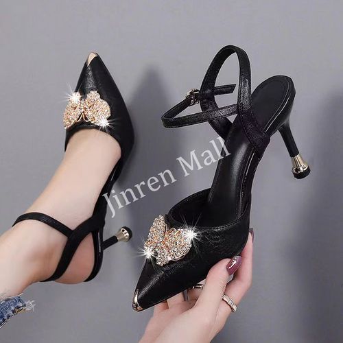 Women's Pointed Toe Stiletto Professional High Heel Sandals - Black