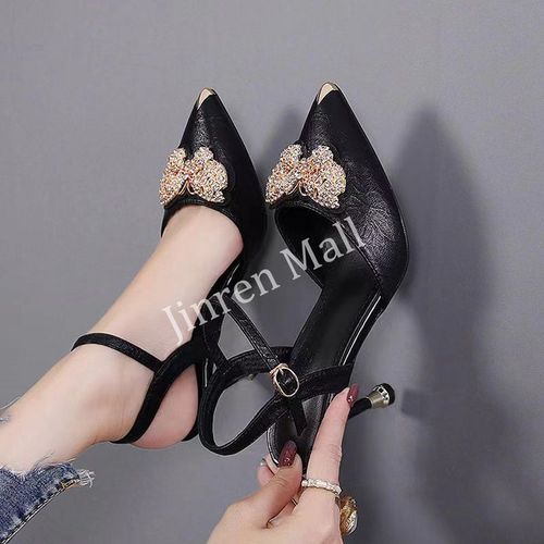 Women's Pointed Toe Stiletto Professional High Heel Sandals - Black