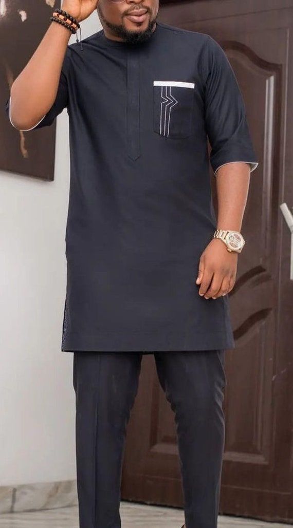 Men Black Three Quarter Hand Senator Kaftan