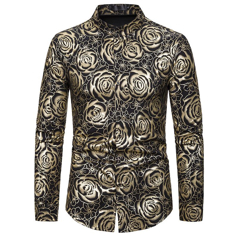 Men's Gilded Long Sleeved Shirt-black&gold