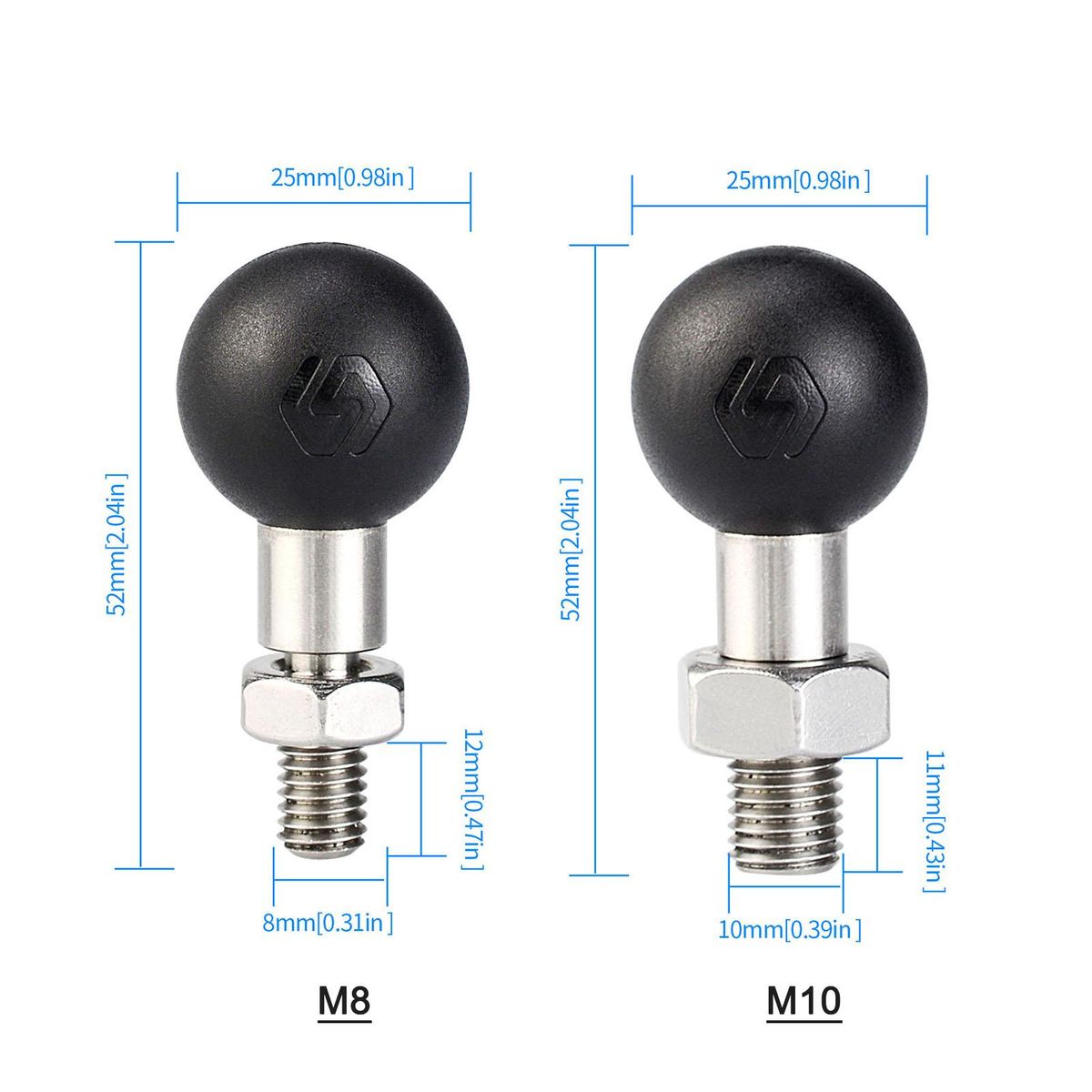 M8 M10 Motorcycle Ball Adapter Mount Angled Bolt Head Adapter Ball Base for Mobile phone bracket