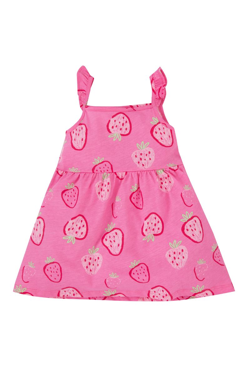 BabyGirl Casual Regular Fit Strappy Collarless Knitted Dress - Pink