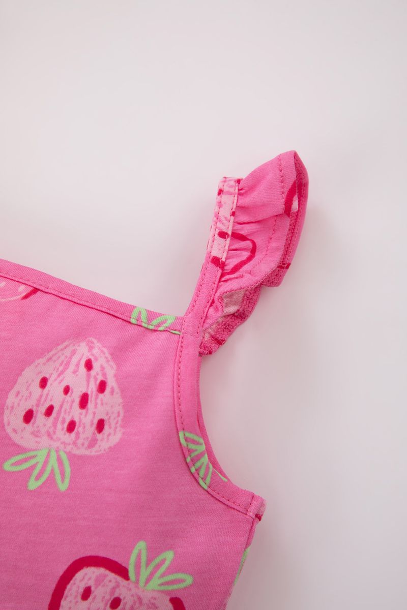 BabyGirl Casual Regular Fit Strappy Collarless Knitted Dress - Pink