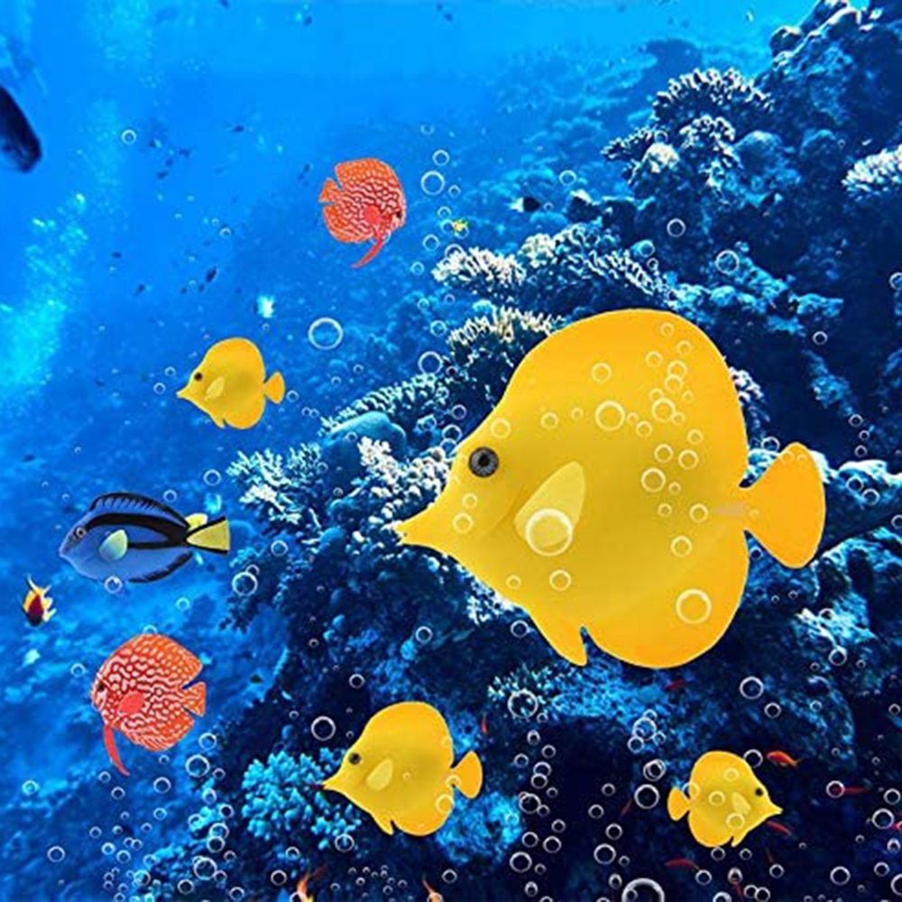 Artificial Fish Sea Horse Goldfish Aquarium Silicone Floating Glowing Decor Ornaments Tank Underwater Saltwater  Jellyfish Blue-null