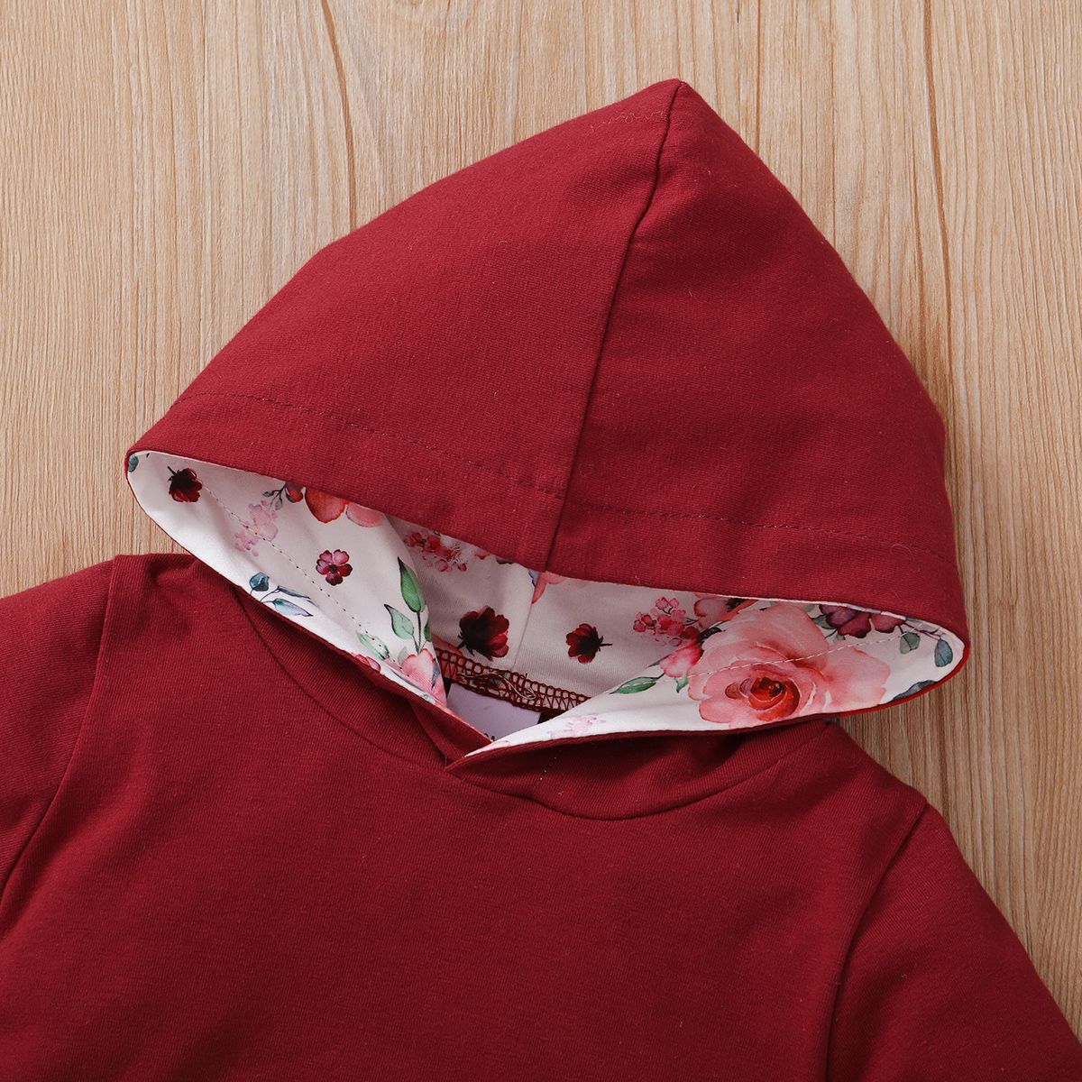 Baby Girls Long Sleeves Rose Floral Hoodie With Pants -Red