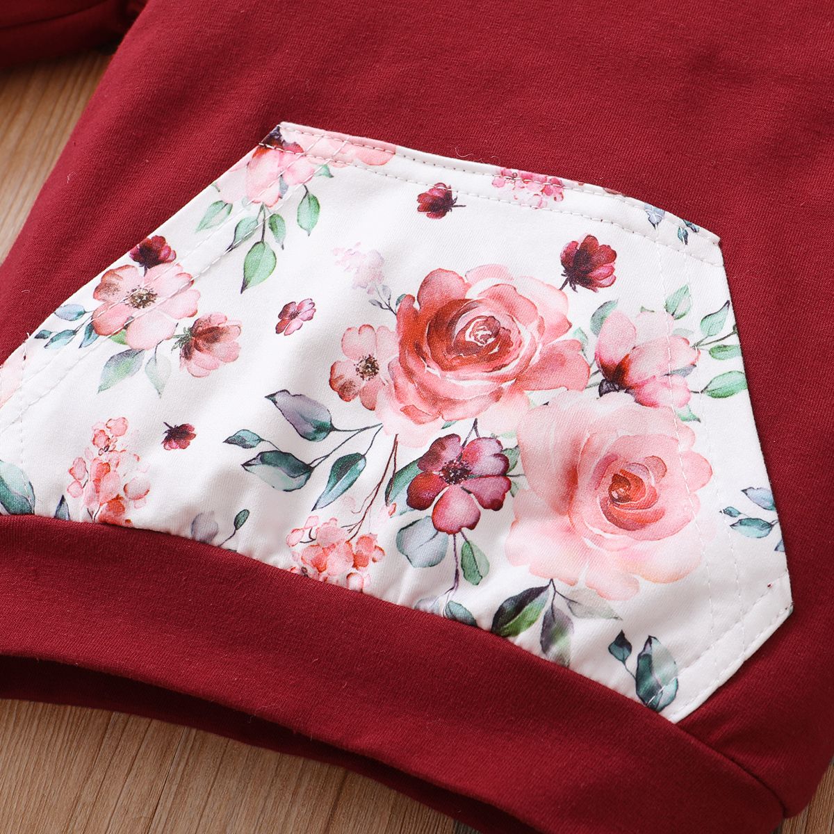 Baby Girls Long Sleeves Rose Floral Hoodie With Pants -Red
