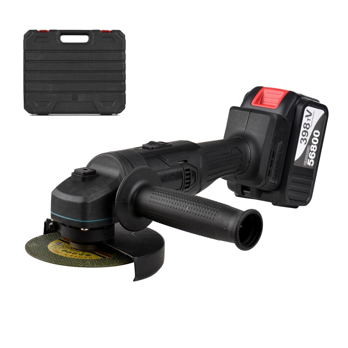 Battery-operated Electric Angle Grinder Portable Lithium Battery Grinder Machine Handheld Battery Grinder Tool with Li-ion Battery & Charger 2-Position Handle with Disc Charger & Carrying Case Kit for Metal Wood Cutting Grind