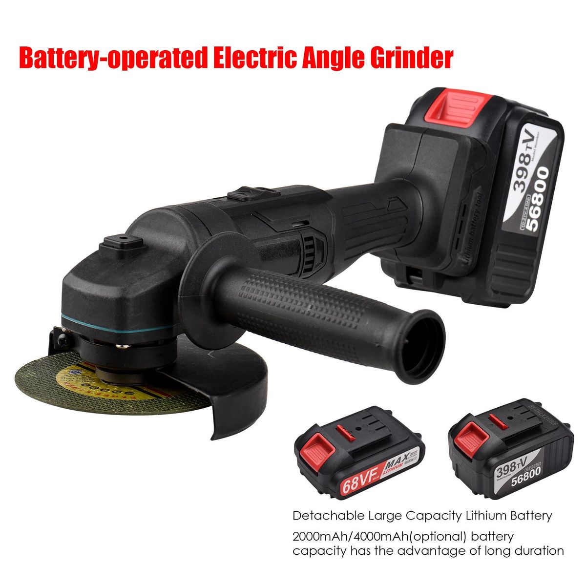 Battery-operated Electric Angle Grinder Portable Lithium Battery Grinder Machine Handheld Battery Grinder Tool with Li-ion Battery & Charger 2-Position Handle with Disc Charger & Carrying Case Kit for Metal Wood Cutting Grind