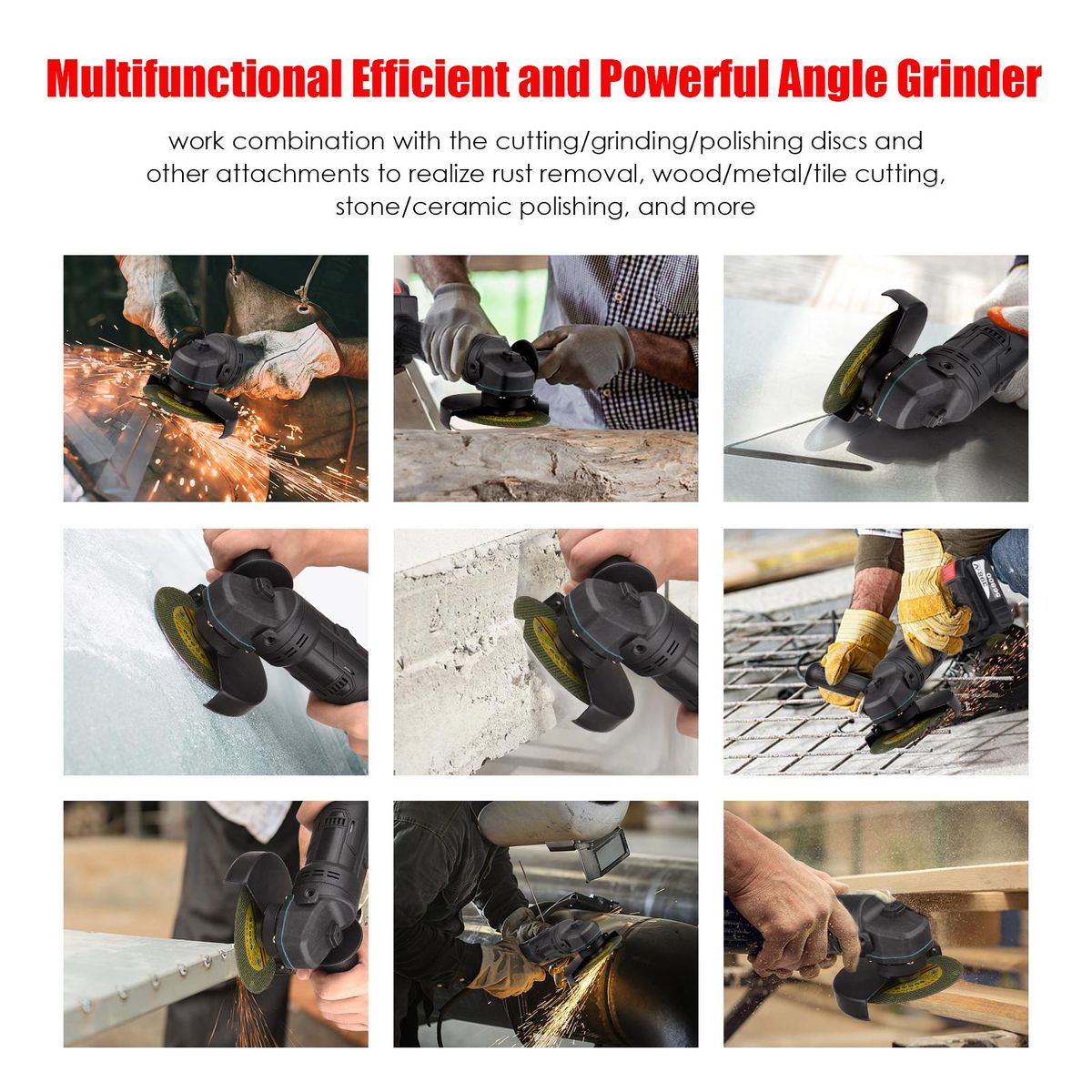 Battery-operated Electric Angle Grinder Portable Lithium Battery Grinder Machine Handheld Battery Grinder Tool with Li-ion Battery & Charger 2-Position Handle with Disc Charger & Carrying Case Kit for Metal Wood Cutting Grind