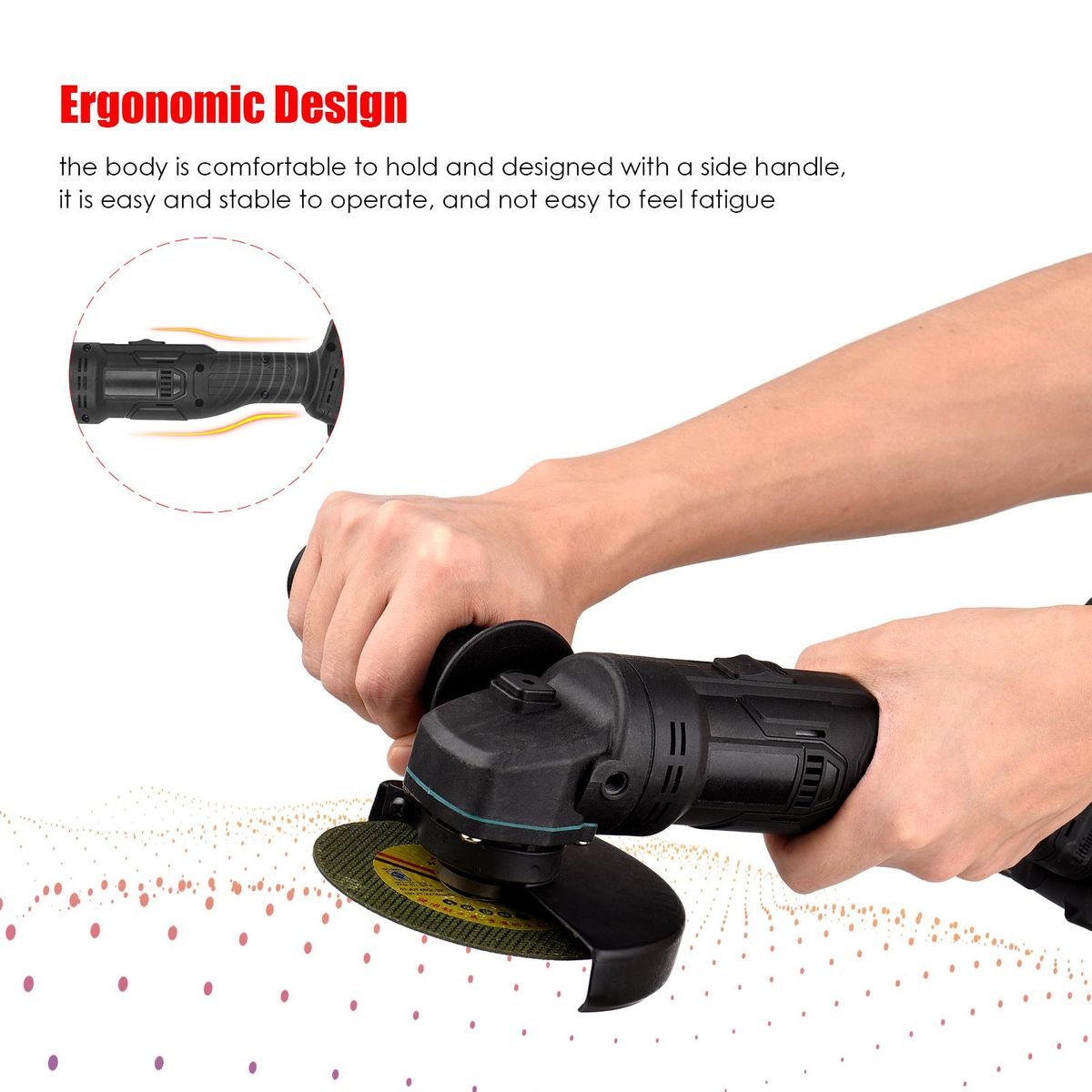 Battery-operated Electric Angle Grinder Portable Lithium Battery Grinder Machine Handheld Battery Grinder Tool with Li-ion Battery & Charger 2-Position Handle with Disc Charger & Carrying Case Kit for Metal Wood Cutting Grind