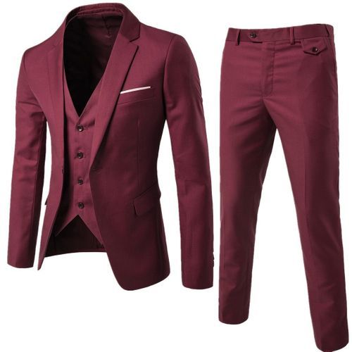 3 In 1 Men's Suits Coat Pants Vest Uniform Set-red
