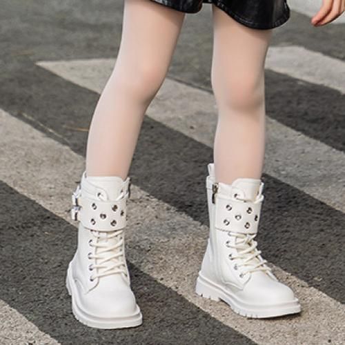 Girls Boots Odinkat Children's Leather Short Boots-White
