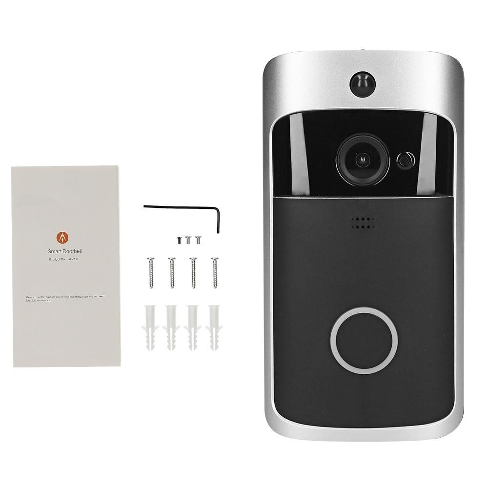 Wireless Video Doorbell 720P Visual Real-time Intercom Wi-Fi Video Bell PIR Detection Night Vision 2-Way Talk Home Security Camera with 166° Viewing Angle Smart Door Bell Supports Cloud Storage or TF Card
