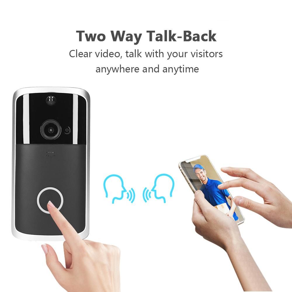 Wireless Video Doorbell 720P Visual Real-time Intercom Wi-Fi Video Bell PIR Detection Night Vision 2-Way Talk Home Security Camera with 166° Viewing Angle Smart Door Bell Supports Cloud Storage or TF Card