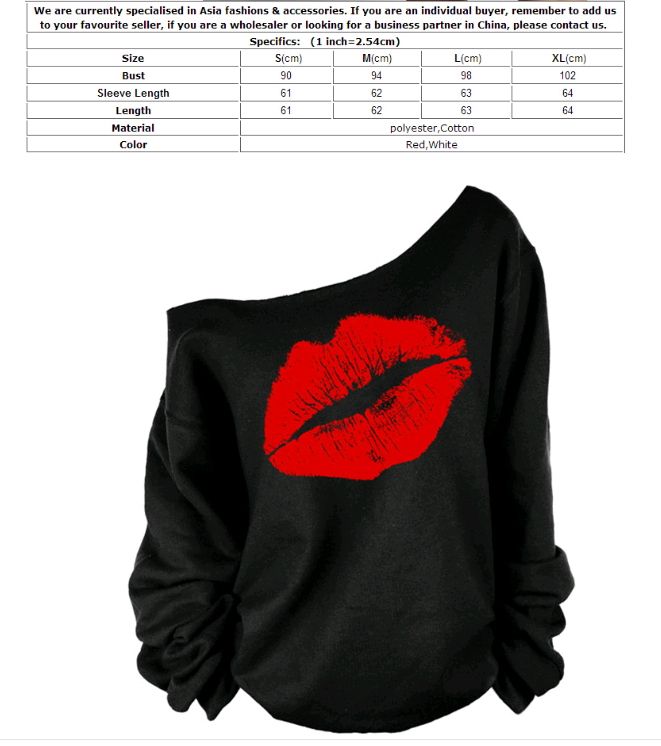 Women Long Sleeve Autumn Suit Red Lips Sweatshirt