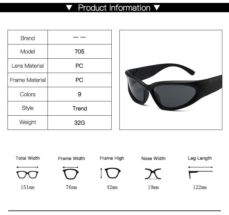 Y2K Black Trend Fashion Hip Hop Unisex Sunglasses