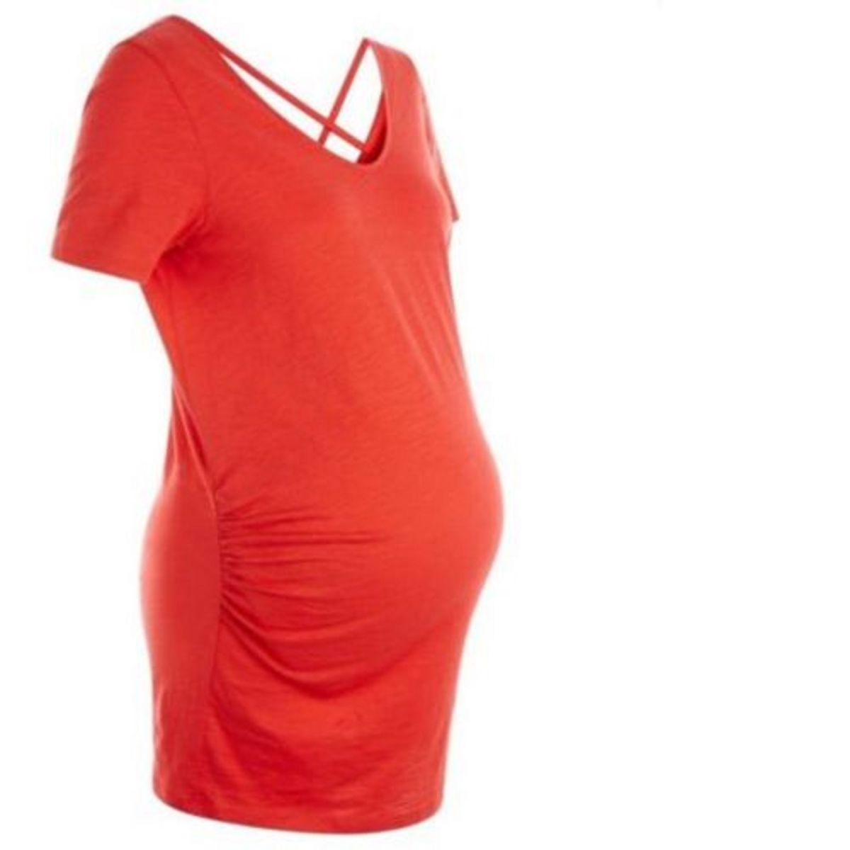 U0110- V-neckline Cross Strap Red Maternity Top