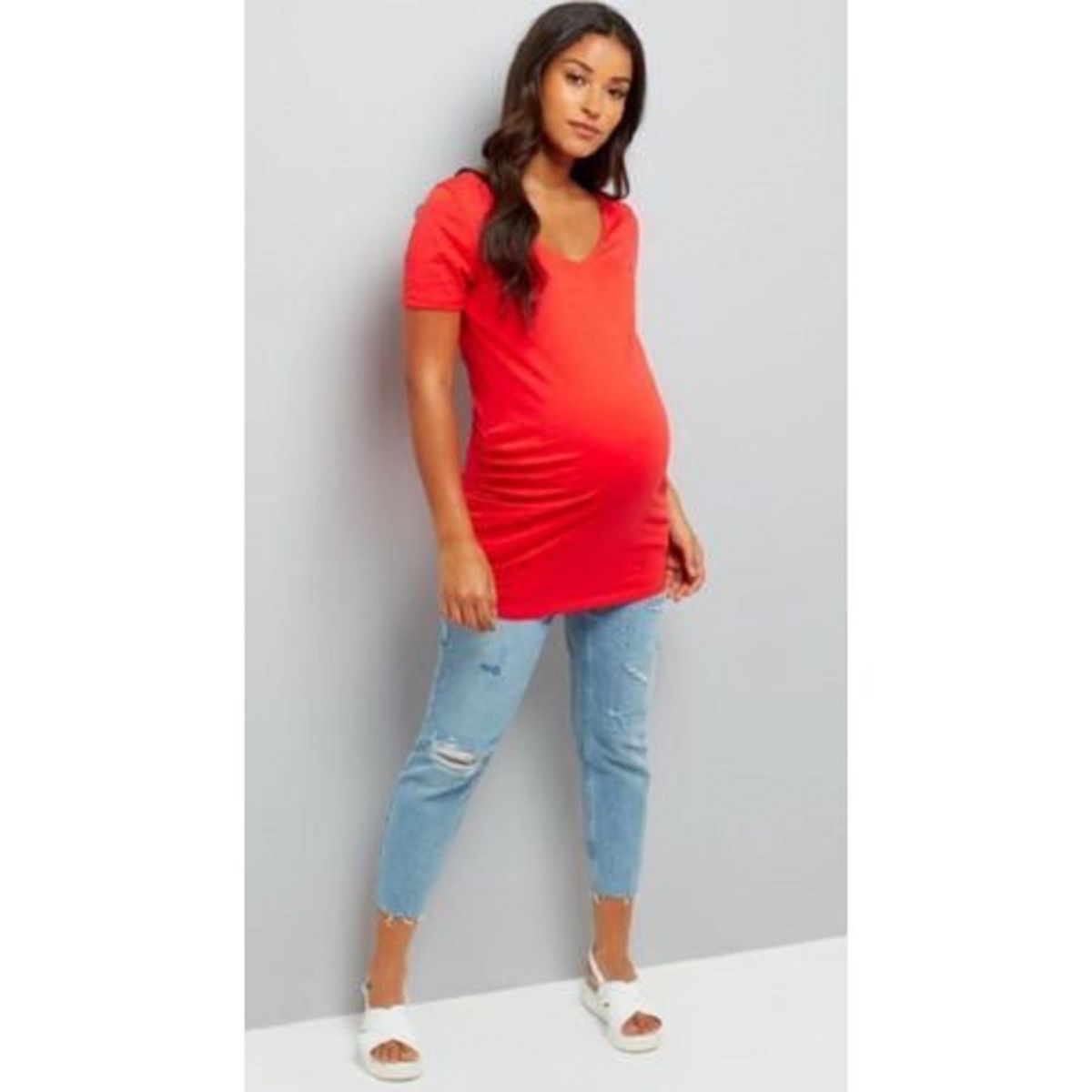 U0110- V-neckline Cross Strap Red Maternity Top