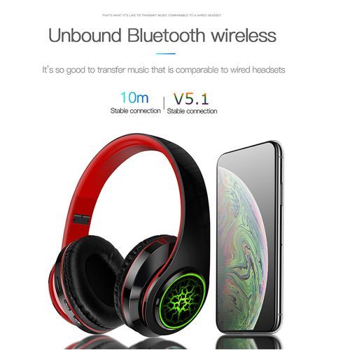 Wireless Bluetooth Headphones On-Ear Headset - Black & Red