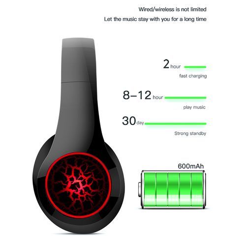 Wireless Bluetooth Headphones On-Ear Headset - Black & Red