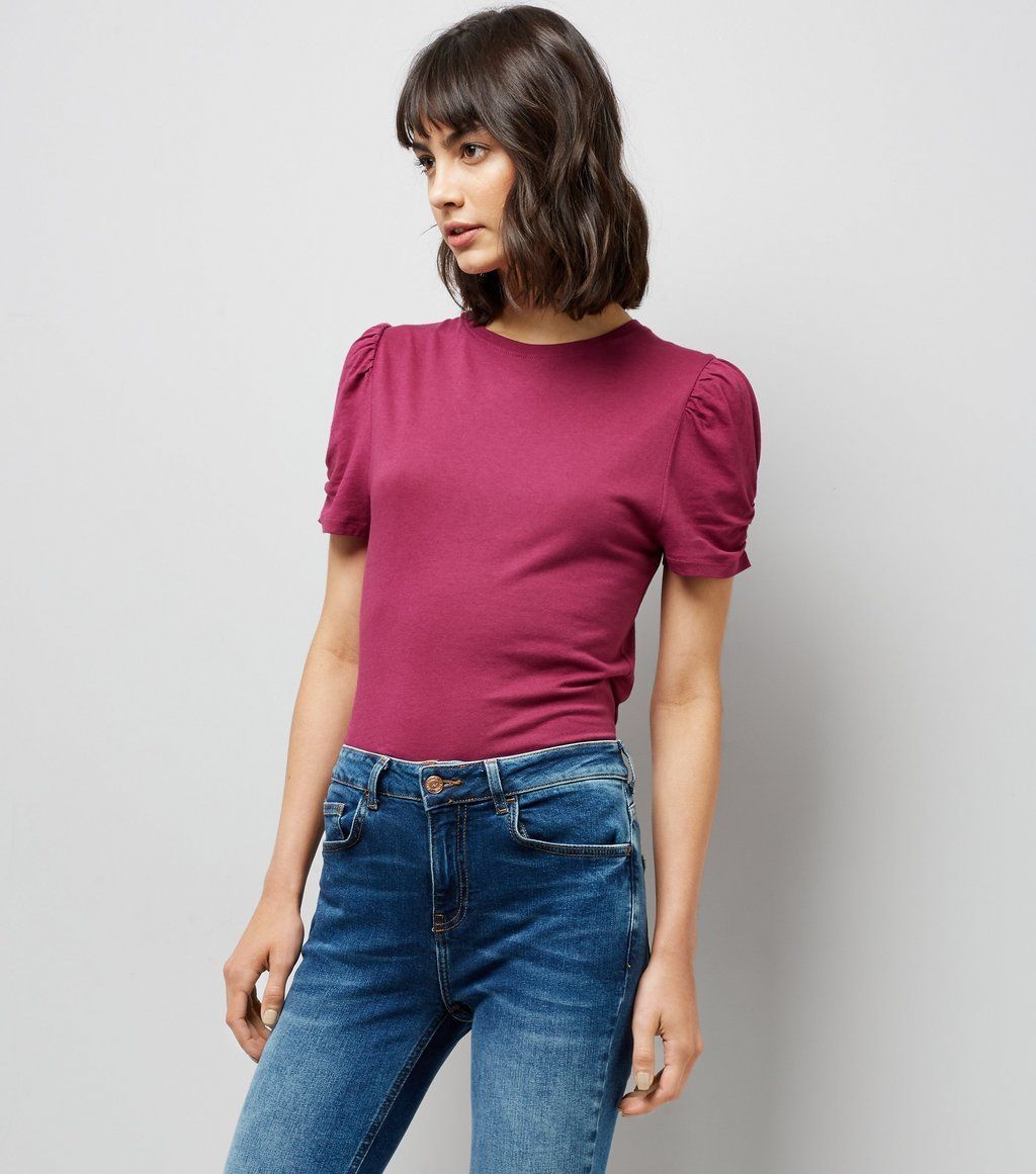 Short Sleeves Ruched Purple Top