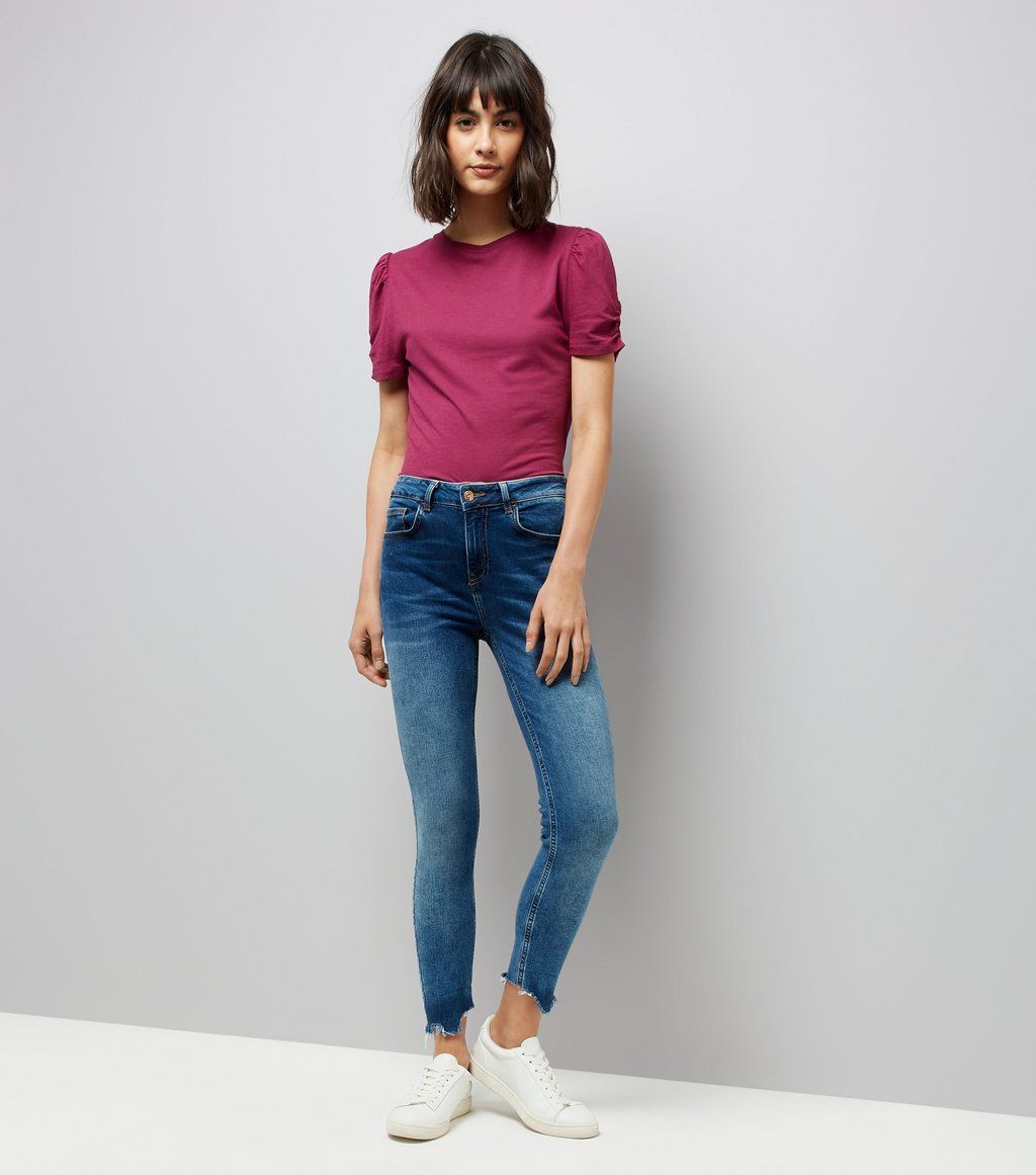 Short Sleeves Ruched Purple Top